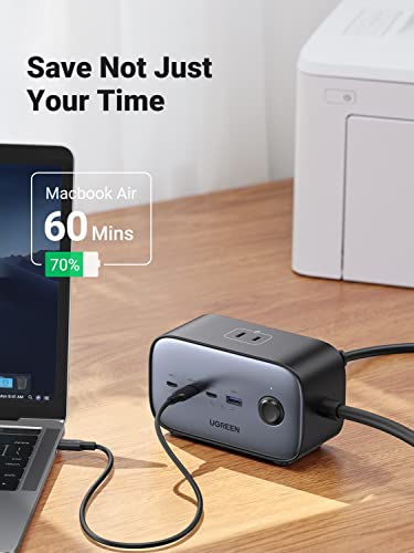 Ugreen GaN Power Strip, 100W USB C Charging Station, 6ft Extension Cord Outlet Extender, 7-in-1 Power Strip with 3 AC Outlets and 4 USB Ports, PD Fast Charging for MacBook Pro, iPhone13, Home, Office