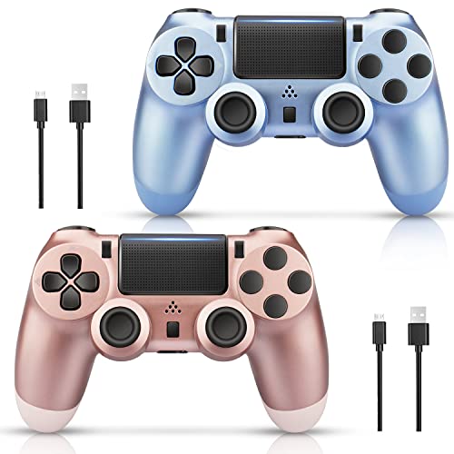 2 Pack Wireless Game Controller for PS4 Controller, ATISTAK Remotes Compatible with Playstation 4 Controller, Works with Gamepad/Mando/Joystick, Titanium Blue and Rose Gold, Cheap and New, 2022