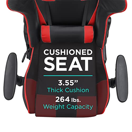 COMFTY Gaming Chair with Fold-Away Footrest, Height Adjustable Gamer Chair & Support Pillows and 2D T-Armrests Deluxe Leather Reclining Office Chair, Black/Red