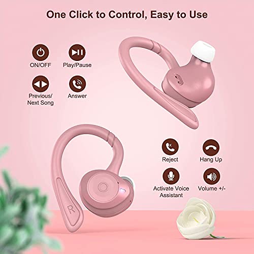 COMISO Wireless Earbuds, True Wireless in Ear Bluetooth 5.0 with Microphone, Deep Bass, IPX7 Waterproof Loud Voice Sport Earphones with Charging Case for Outdoor Running Gym Workout (Pink)