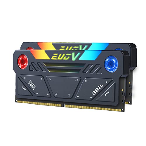 GeIL EVO V RGB DDR5 RAM, 32GB (16GBx2) 6600MHz 1.35V , Intel Compatible, Long DIMM High Speed Desktop Memory(Gray)