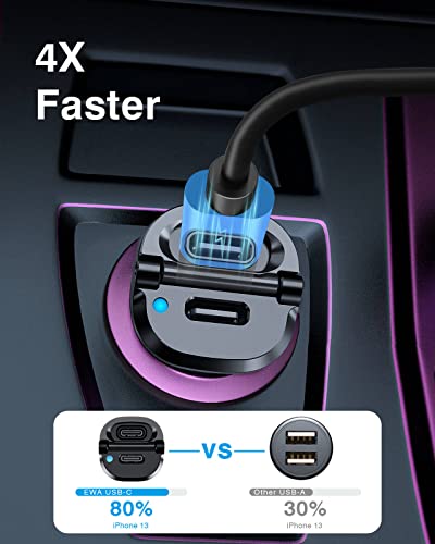 EWA USB C Car Charger, 40W(20W+20W) Dual PD Port Smallest iPhone 13 Car Charger, All Metal Car Charger Adapter, Fast Charging Compatible with iPhone 13/12/Pro/Pro Max/Mini/MagSafe, Galaxy S20/S10