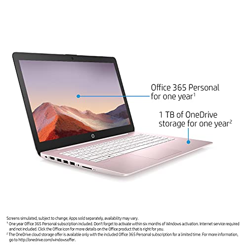 2021 Newest HP Premium 14 inch HD Laptop, Intel Dual-Core Processor Up to 2.6GHz, 8GB RAM, 64GB eMMC Storage, Webcam, Bluetooth, HDMI, Wi-Fi, Rose Pink, Windows 11 with 1 Year Microsoft 365