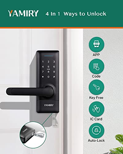 Smart Door Lock, Keyless Entry Door Lock for Front Door, Yamiry Digital Keypad Door Lock with Handle, Electronic Auto Door Lock, Ideal for Home, Apartment, Office, IP66 Weatherproofing