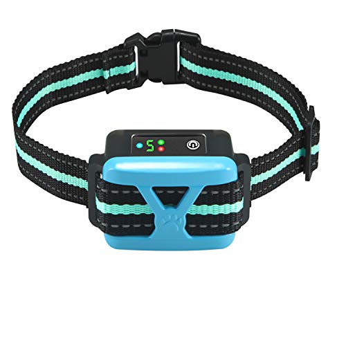Dog Bark Collar, Anti Barking Collar with 5 Adjustable Levels, Harmless Shock, Beep Vibration, Smart Correction and LED Indicator-Reachargeable No Bark Collar for Small Medium Large Dogs, Waterproof