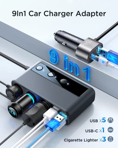 Car Charger Cigarette Lighter Splitter: Joyroom 154W 3 Socket Cigarette Lighter Adapter with PD/Dual QC 3.0 Ports, Separate Switch LED Voltage Display Car Charger Adapter for All Phones & Car Devices