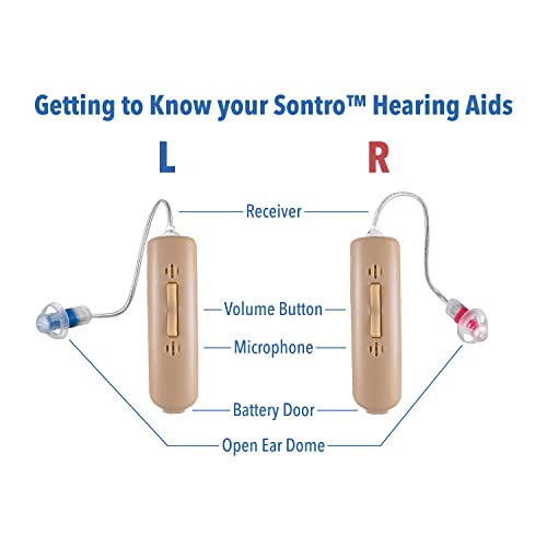 Sontro Hearing Aids for Seniors, Adults, Behind the Ear Aid (Pair), Phone Smart App Included for Auto 16 Channel Fine Tuning, Noise Cancellation, Directional Microphones (Beige)