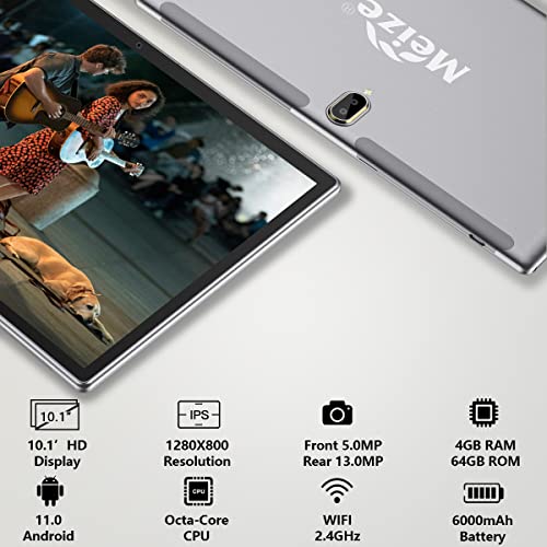 2 in 1 Tablet 10.1 Inch, Android 11.0 Tablets, 64GB/128GB ROM, Dual 4G Cellular with Keyboard, 18MP Camera, Octa-Core Processor, WiFi, GPS, Bluetooth, Google Certified Tablet PC(2022 Gray)