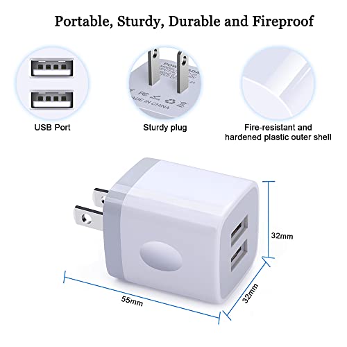 USB Wall Charger Adapter, FiveBox 5Pack 2.1Amp Fast Dual Port Wall Charger USB Plug Charging Block Charger Brick Charger Cube Charger Box Compatible iPhone 13/12/11/Xs/XR/X/8/7/6, Samsung, Android