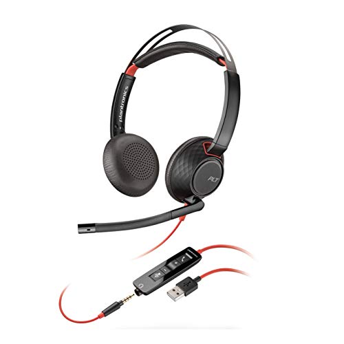 Plantronics - Blackwire C5220 - Wired, Dual-Ear (Stereo) Headset with Boom Mic - USB-A, 3.5 mm to connect to your PC, Mac, Tablet and/or Cell Phone