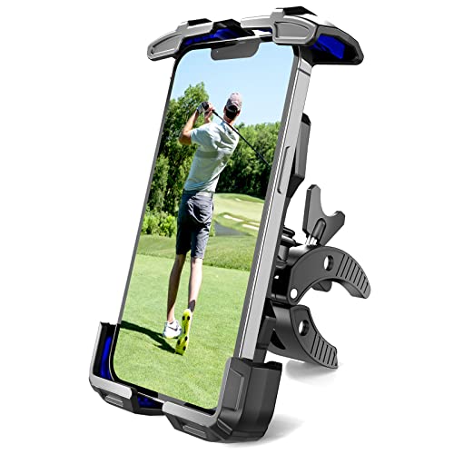 TOPGO Golf Cart Phone Holder, Super Solid Phone Holder for Bike, One-Handed Pick and Place Motorcycle Phone Mount for Handlebars, Compatible with iPhone 14 Samsung & Big Phone (Blue)