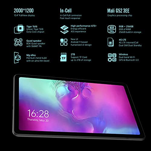 Android 11 Tablet, ALLDOCUBE iPlay40 Pro Tablet PC 10.4 inch, 8GB + 256GB, 2000x1200 Pixel, 5MP+8MP Camera with Flash, USB-C 2.0, 2.4G+5G WiFi, Bluetooth 5.0, TF Expansion for Study Work Entertainment