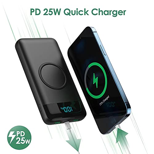 Wireless Portable Charger 30,800mAh 15W Wireless Charging 25W PD QC4.0 Fast Charging Smart LED Display USB-C Power Bank, 4 Output & 2 Input External Battery Pack Compatible with iPhone, Samsung, iPad