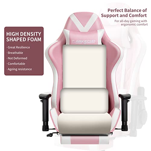 Darkecho Pink Gaming Chair with Footrest Massage Racing Office Computer Ergonomic Chair Leather Reclining Video Game Chair Adjustable Armrest High Back Gamer Chair with Headrest Lumbar Support Pink