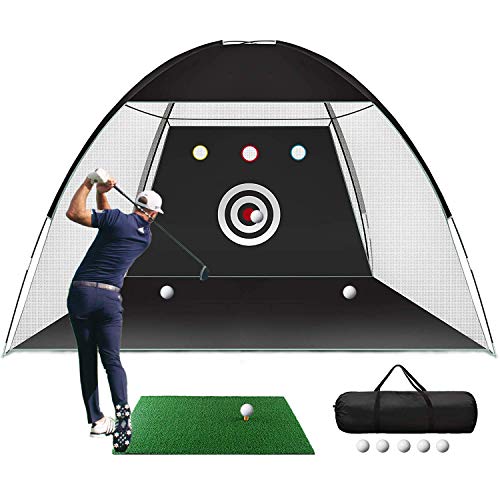 Golf Practice Net, 10x7ft Golf Hitting Training Aids Nets with Target and Carry Bag for Backyard Driving Chipping - 1 Golf Mat -5 Golf Balls - 1 Golf Tees- Men Kids Indoor Outdoor Sports Game