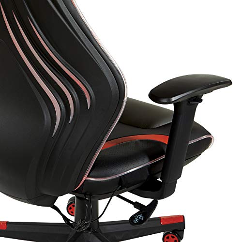 OSP Home Furnishings Rogue High-Back LED Lit Gaming Chair, Black Faux Leather with Red Trim and Accents