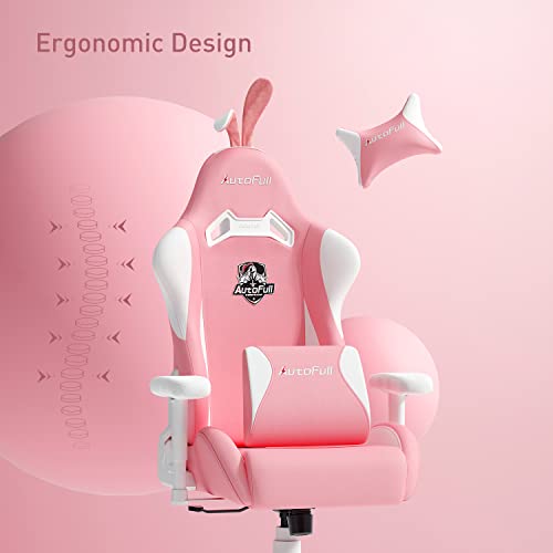 AutoFull Pink Bunny Gaming Chair Cute Kawaii Gamer Chair for Girl Ergonomic Computer Gaming Chair with Lumbar Support PU Leather High Back Racing Gaming Chairs