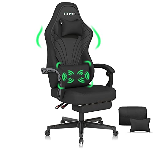 SITMOD Gaming Chair Executive Office Chair Back Support Fabric Ergonomic Chair with Footrest Lumbar Support Computer Chair PC Racing Chair Reclining Swivel Massage Gaming Chairs for Adult