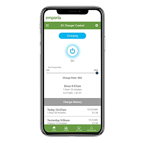 EMPORIA ENERGY Smart Electric Vehicle EV Charger, 48A Level 2, Energy Star/UL, NEMA 14-50 or Hardwire, 24ft Cable, Indoor/Outdoor EVSE