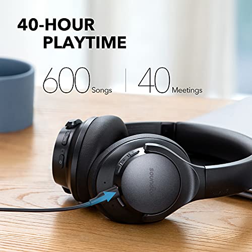 Soundcore by Anker Life Q20+ Active Noise Cancelling Headphones, 40H Playtime, Hi-Res Audio, Soundcore App, Connect to 2 Devices, Memory Foam Earcups, Bluetooth Headphones for Travel, Home Office