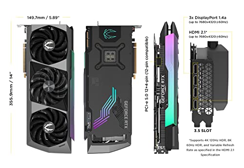 ZOTAC Gaming GeForce RTX™ 3090 Ti AMP Extreme Holo 24GB GDDR6X 384-bit 21 Gbps PCIE 4.0 Gaming Graphics Card, HoloBlack, IceStorm 2.0 Advanced Cooling, Spectra 2.0 RGB Lighting, ZT-A30910B-10P