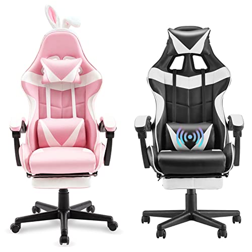 Bunny Pink Gaming Chair and Massage White Gaming Chair Bundle