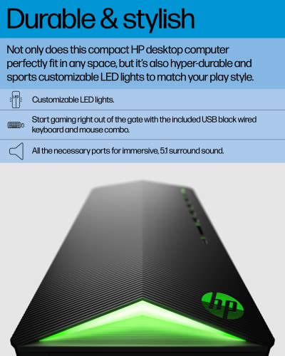 HP Pavilion Gaming Desktop, AMD Ryzen 7 5700G Processor, NVIDIA GeForce RTX 2060 Graphic, 16 GB RAM, 1 TB SSD, Windows 11 Pro (TG01-2460, Shadow Black)