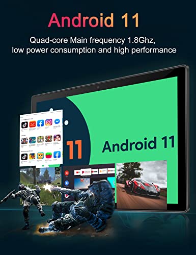 Tablet 10.1 inch Android 11 Tablet 2022 Latest Update Quad-core Processor 6GB RAM 64GB ROM(256GB Expandable), Dual 8MP+5MP Camera, WiFi, Bluetooth, IPS Full HD Display (Black)