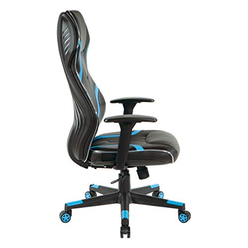 OSP Home Furnishings Rogue High-Back LED Lit Gaming Chair, Black Faux Leather With Blue Trim and Accents