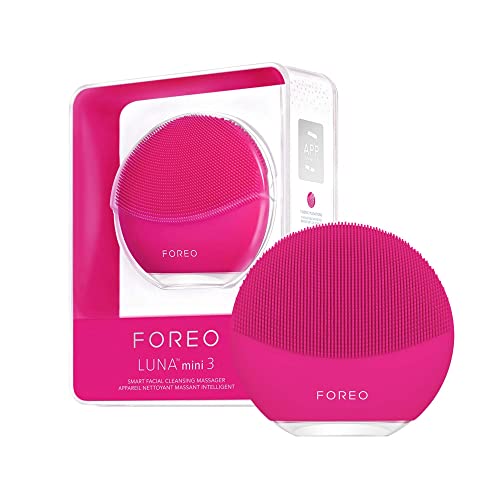 FOREO LUNA Mini 3 Silicone Face Cleansing Brush, All Skin Types, or Clean & Healthy Looking Skin, Enhances Absorption of Facial Skin Care Products, Simple & Easy, Waterproof, Fuchsia