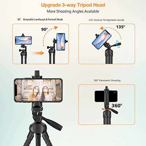 Phone Tripod, Portable Cell Phone Camera Tripod Stand with Remote, Flexible Tripod Stand for Selfies/Vlogging/Streaming/Photography Compatible with All Cell Phone, Sports Camera GoPro(Upgraded)