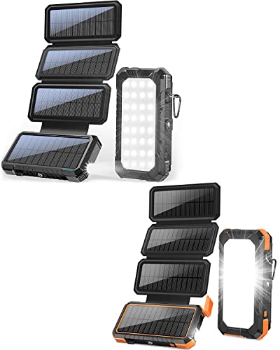 Two Packs of 20,000mAh PD 18W Fast Solar Charger with Foldable Panels, High Capacity Solar Power Bank External Backup Battery Charger Portable (W12Pro-Orange&Black)