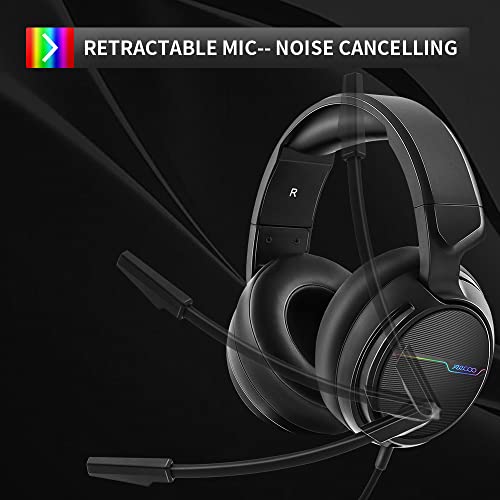 Jeecoo USB Pro Gaming Headset for PC - 7.1 Surround Sound Headphones with Noise Cancelling Microphone- Memory Foam Ear Pads RGB Lights for Laptops