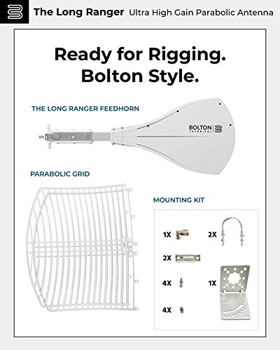 Bolton Technical Long Ranger Antenna | New Parabolic - Over 20 Miles Range | All Cell Bands: 5G, 4G, LTE | WiFi 2.4/5 GHz WiFi 6 | High Gain Cellular/WiFi Antenna up to +28 dB | All Carriers