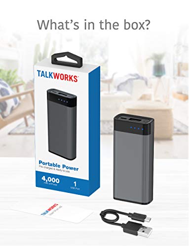 TalkWorks Portable Charger Power Bank USB Battery Pack 4000 mAh - External Cell Phone Backup Supply for Apple iPhone 12, 11, XR, XS, X, 8, 7, 6, SE, iPad, Android for Samsung Galaxy - Space Grey