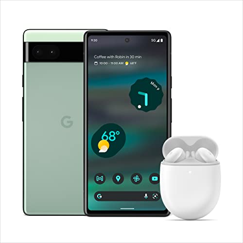 Google Pixel 6a Phone - Sage with Google Pixel Buds A-Series - Wireless Earbuds - Headphones with Bluetooth - Clearly White