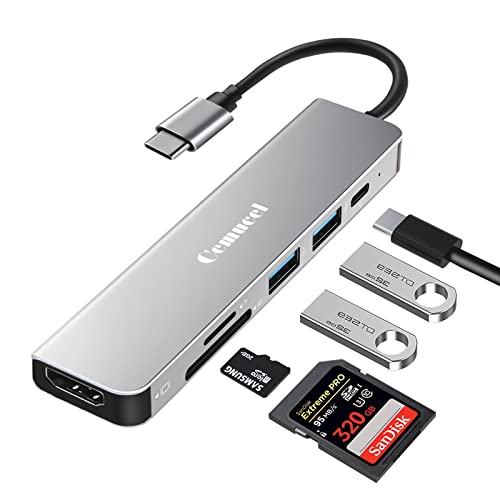 USB C Hub, Cemucel USB C Adapter HDMI, 6 in 1 Docking Station Multiport Adapter (4K HDMI USB3.0 SD/TF Card Reader 100W PD), Compatible with MacBook Pro/Air Adapters, Laptops and Other Type-C Devices