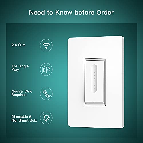 Smart Dimmer Switch 4 Pack, TREATLIFE Smart Light Switch Works with Alexa and Google Home, 2.4GHz WiFi Light Switch for Dimmable LED/CFL/Incandescent Bulbs, Neutral Wire Required, Single-Pole