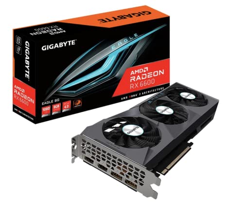 GIGABYTE Radeon RX 6600 Eagle 8G Graphics Card, WINDFORCE 3X Cooling System, 8GB 128-bit GDDR6, GV-R66EAGLE-8GD Video Card