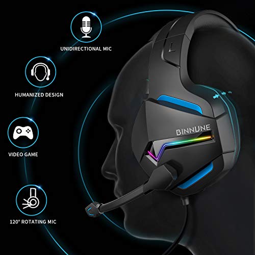 BINNUNE Wired Gaming Headset with Microphone for PS4 PS5 Xbox One PC Playstation 4 5 Xbox 1 Series X, S, Game Audifonos Gamer Headphones with Mic