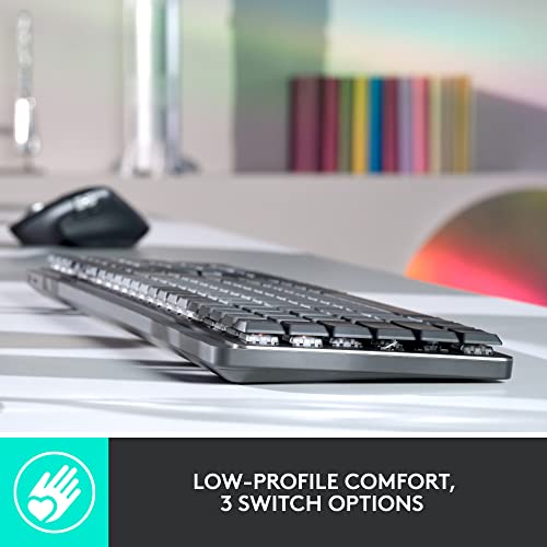 Logitech MX Mechanical Wireless Illuminated Performance Keyboard, Clicky Switches, Backlit Keys, Bluetooth, USB-C, macOS, Windows, Linux, iOS, Android, Metal