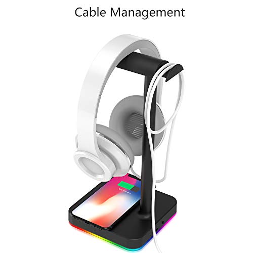 RGB Headphone Stand with Wireless Charger KAFRI Desk Gaming Headset Holder Hanger Rack with 10W/7.5W Fast Charge QI Wireless Charging Pad - Suitable for Gamer Desktop Table Game Earphone Accessories