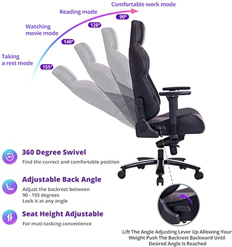 FANTASYLAB Big and Tall Gaming Chair 440lb Metal Base Memory Foam Lumbar Seat Cushion 4D Adjustable Arms Swivels & Reclines Ergonomic High-Back Racing Computer Gaming Chair