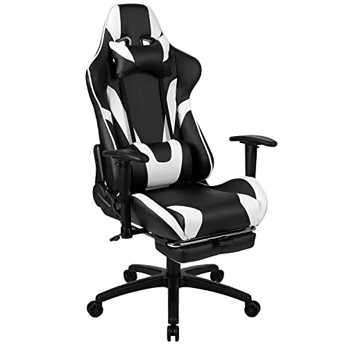 Flash Furniture Black Gaming Desk and Black Footrest Reclining Gaming Chair Set with Cup Holder, Headphone Hook, and Monitor/Smartphone Stand