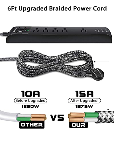 2 Pack Power Strip Surge Protector - 5 Widely Spaced Outlets 3 USB Charging Ports, 1875W/15A with 6Ft Braided Extension Cord, Flat Plug, Overload Surge Protection, Wall Mount for Home Office