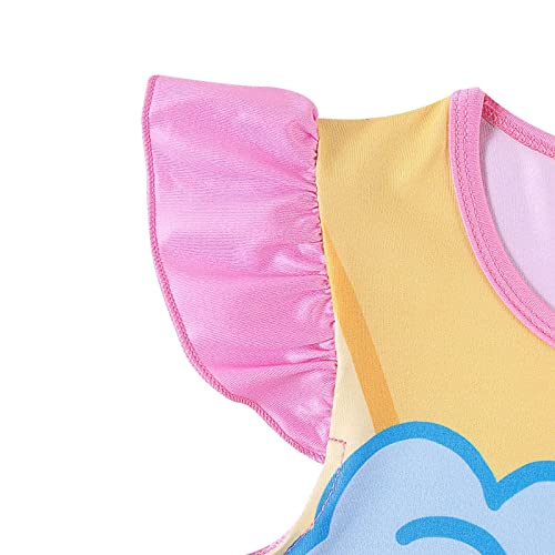 oleripo Girls Costume Dress Toddler Girls Short Ruffles Sleeve Dress Round Neck Girls Costume Pink 4-10Years