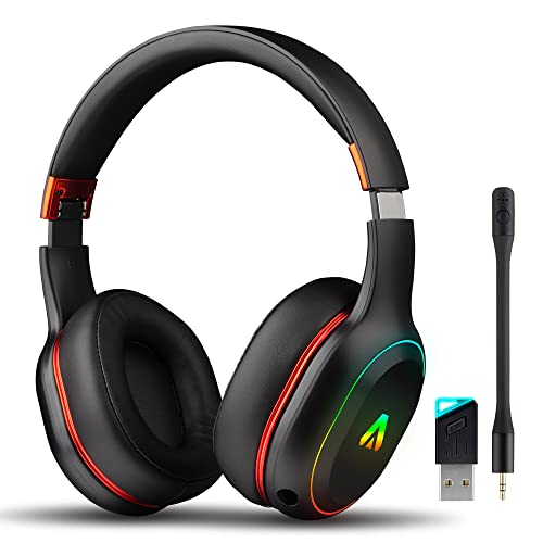 Wireless Gaming Headset for PS4 PS5 PC Nintendo Switch, 2.4GHz Bluetooth Gaming Headphones with Detachable Noise Canceling Microphone Black