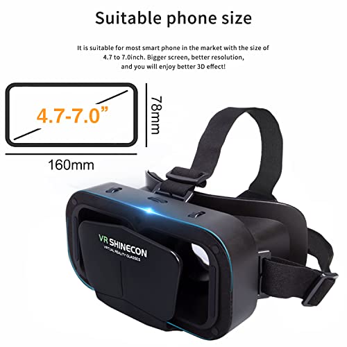 VR SHINECON Virtual Reality VR Headset 3D Glasses Headset Helmets VR Goggles for TV, Movies & Video Games Compatible iOS, Android &Support 4.7-7 inch