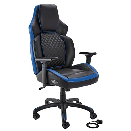 Amazon Basics Ergonomic Gaming Chair with Bluetooth Speakers and Built-in Mic, Push-Button Height Control - Blue