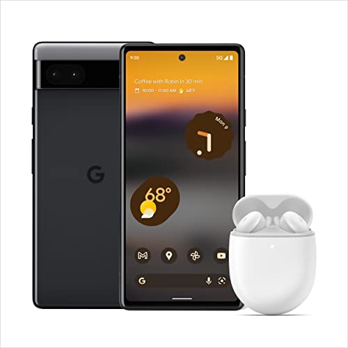 Google Pixel 6a Phone - Charcoal with Google Pixel Buds A-Series - Wireless Earbuds - Headphones with Bluetooth - Clearly White